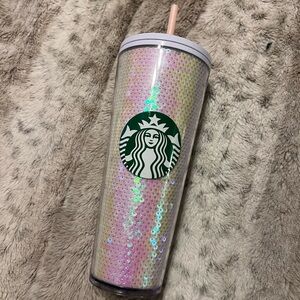 Starbucks Iridescent Pink and Green Sequin Tumbler